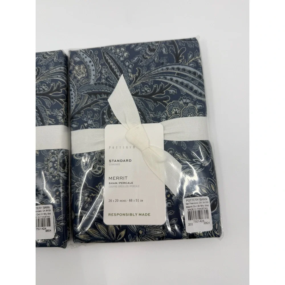 Pottery Barn Merrit Paisley Organic Percale Standard Sham Set Of Two Luxury